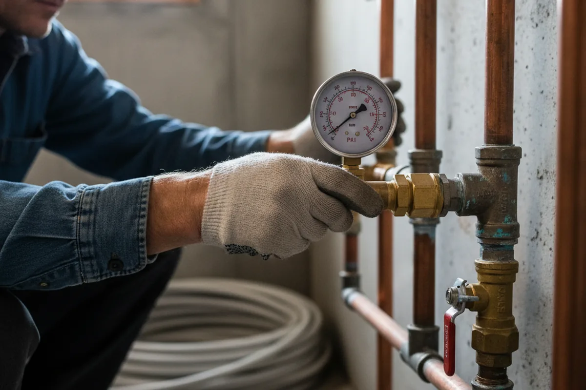 Pressure testing a repaired line during Water Line Repair in Poteau
